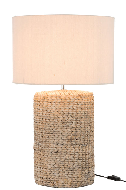 Lampvoet + Kap Dik Vlecht Beton/Katoen Naturel L - Tafellamp - J-Line - livinglovely.nl