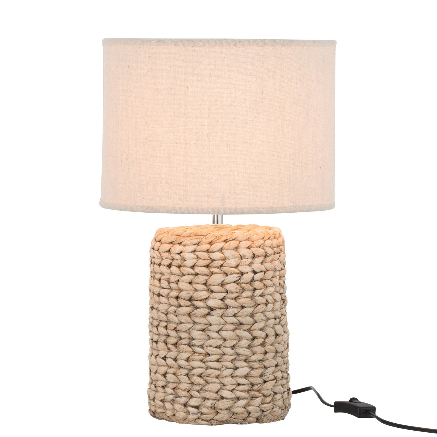 Lampvoet + Kap Dik Vlecht Beton/Katoen Naturel S - Tafellamp - J-Line - livinglovely.nl