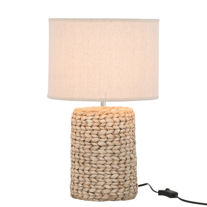 Lampvoet + Kap Dik Vlecht Beton/Katoen Naturel S - Tafellamp - J-Line - livinglovely.nl