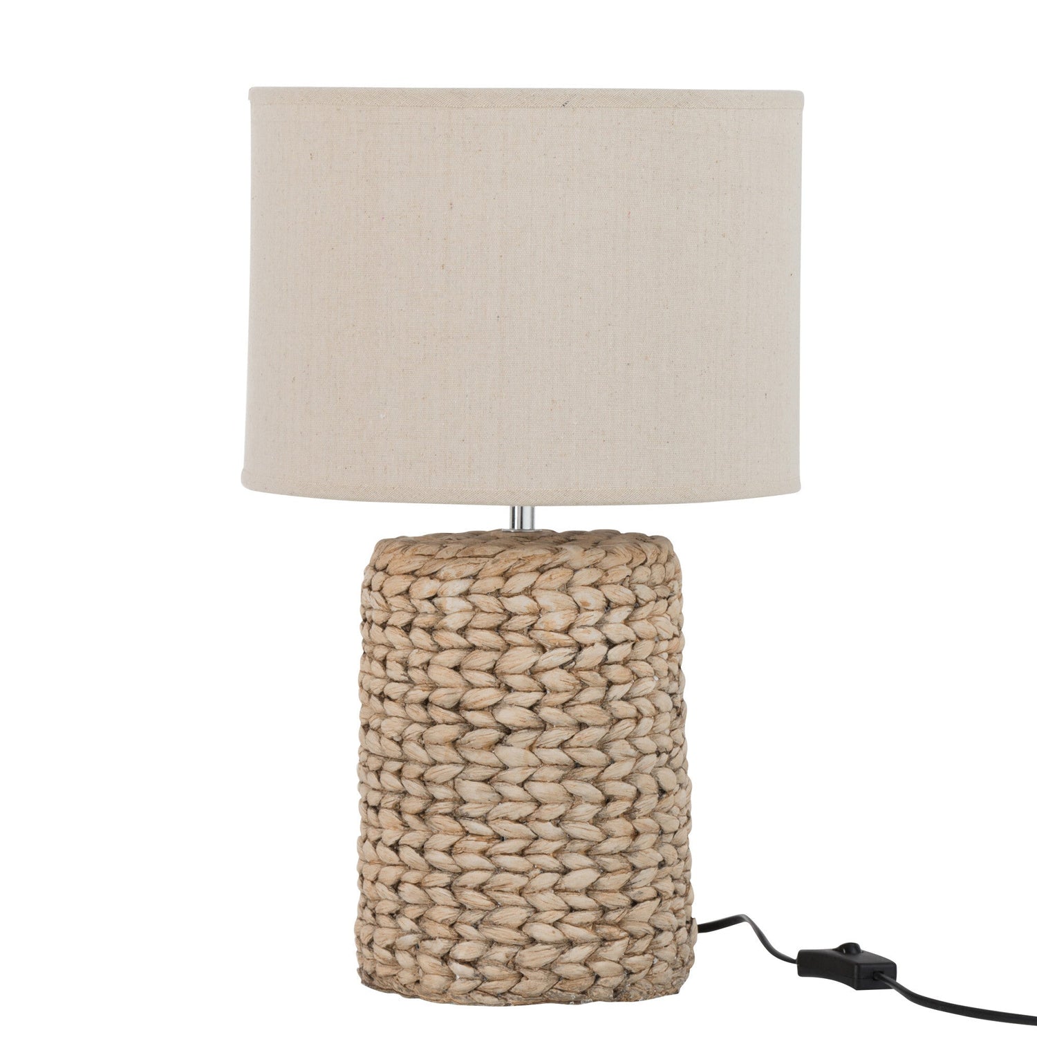 Lampvoet + Kap Dik Vlecht Beton/Katoen Naturel S - Tafellamp - J-Line - livinglovely.nl