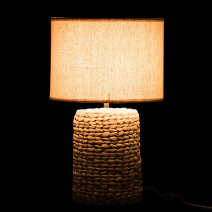 Lampvoet + Kap Dik Vlecht Beton/Katoen Naturel S - Tafellamp - J-Line - livinglovely.nl
