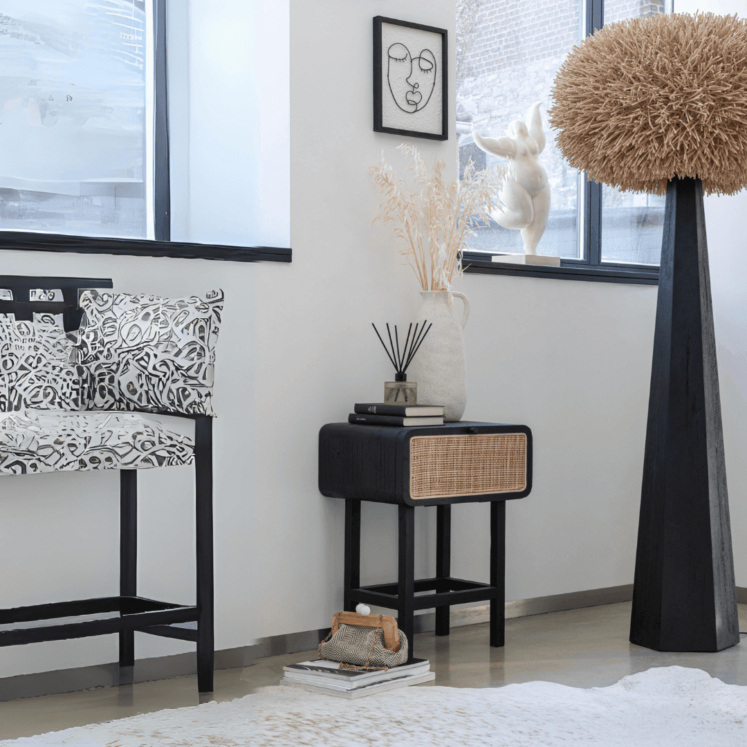 Lampvoet Octogonaal Loofhout Zwart - Vloerlamp - J-Line - livinglovely.nl