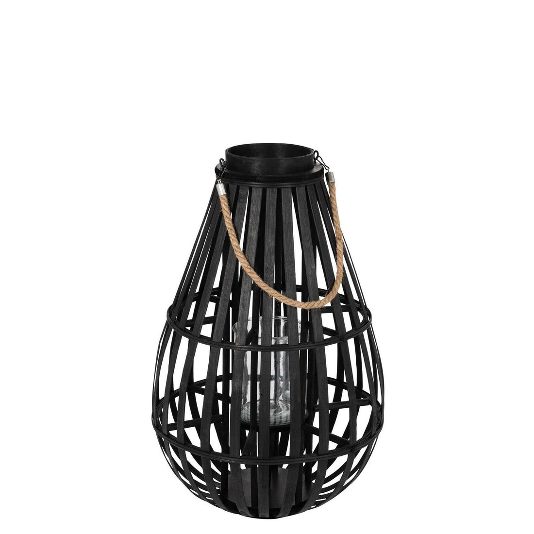 Lantaarn Druppelvorm Bamboo Zwart Medium - Lantaarn - J-Line - livinglovely.nl