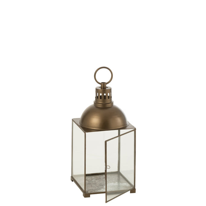 Bronzen lantaarn Hagrid van J-Line van opzij gezien, glaspanelen in een smal metalen frame