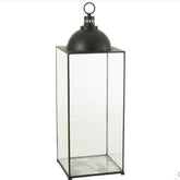 Zwarte lantaarn Hagrid van J-Line, large maat van 121cm hoog met glaspanelen in een ijzeren frame