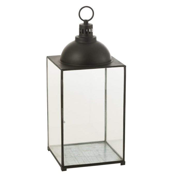 Lantaarn Hagrid Zwart Medium van J-Line, zwarte lantaarn van glas en ijzer van 85cm hoog