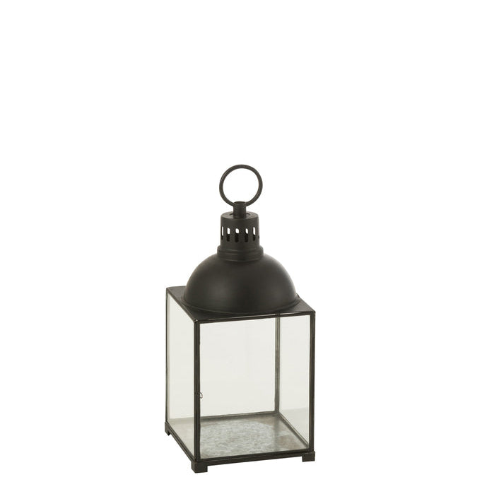Lantaarn Hagrid Zwart Small van J-Line, zwarte lantaarn van glas en ijzer van 57cm hoog