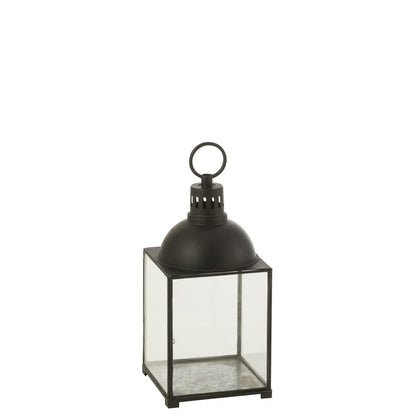 Lantaarn Hagrid Zwart Small van J-Line, zwarte lantaarn van glas en ijzer van 57cm hoog