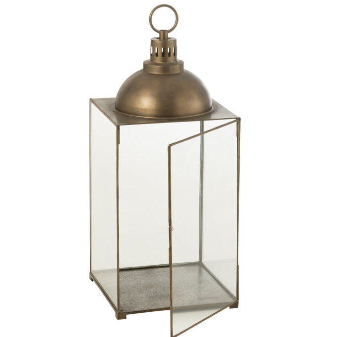 Lantaarn Hagrid Glas/Ijzer Brons Medium - Lantaarn - J-Line - livinglovely.nl