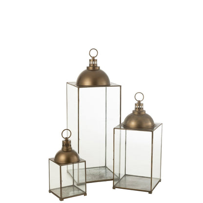 Lantaarn Hagrid Glas/Ijzer Brons Small - Lantaarn - J-Line - livinglovely.nl