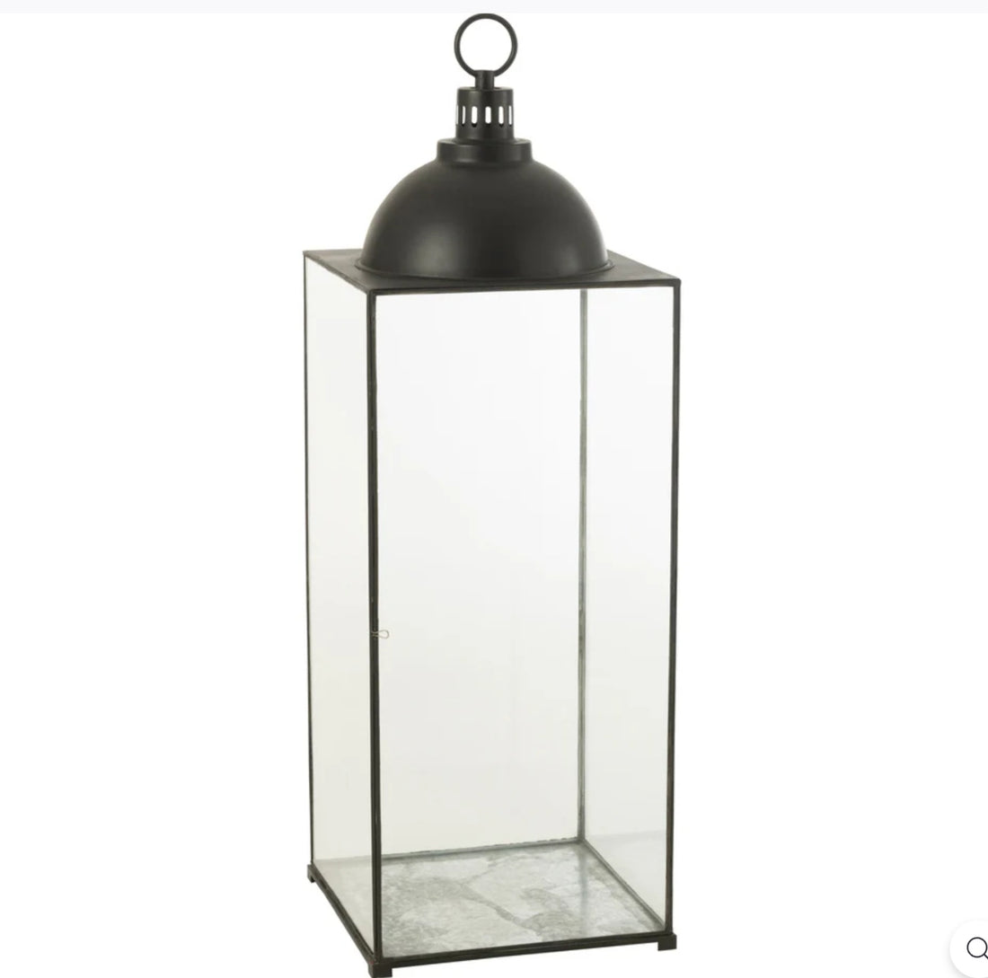 Lantaarn Hagrid Glas/Ijzer Zwart Large - Lantaarn - J-Line - livinglovely.nl