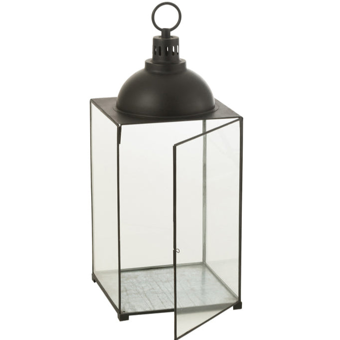 Lantaarn Hagrid Glas/Ijzer Zwart Medium - Lantaarn - J-Line - livinglovely.nl