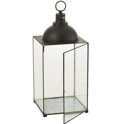 Lantaarn Hagrid Glas/Ijzer Zwart Medium - Lantaarn - J-Line - livinglovely.nl