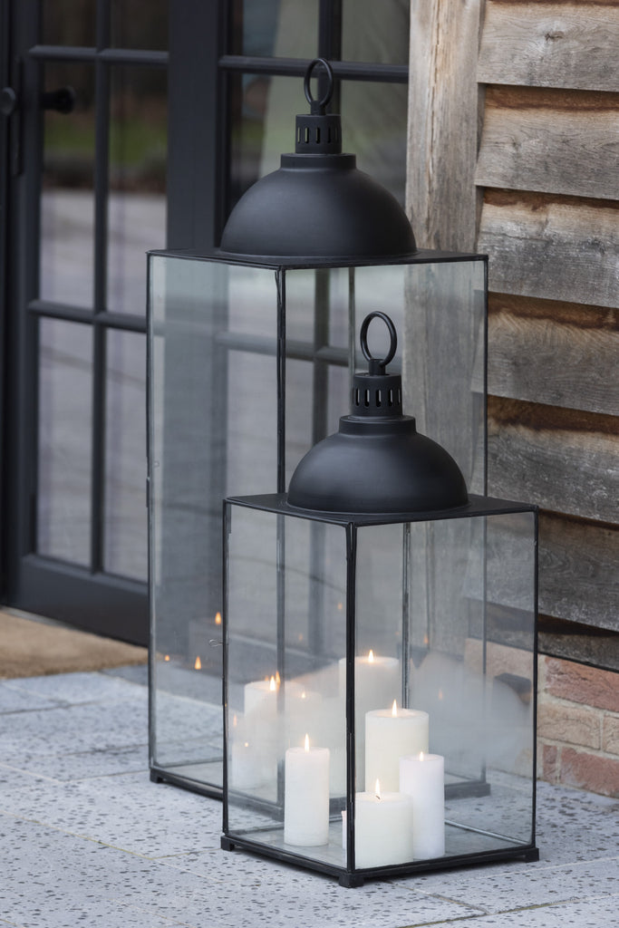 Lantaarn Hagrid Glas/Ijzer Zwart Medium - Lantaarn - J-Line - livinglovely.nl