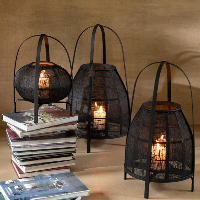 Lantaarn Kap Bamboe Zwart Large - Lantaarn - J-Line - livinglovely.nl