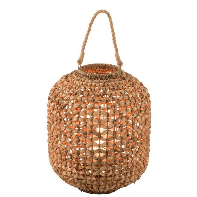 Lantaarn Lena Water Hyacinth Naturel Medium - Lantaarn - J-Line - livinglovely.nl