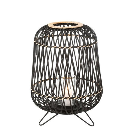 Lantaarn Op Voet Bamboe Zwart/Naturel Medium - Lantaarn - J-Line - livinglovely.nl