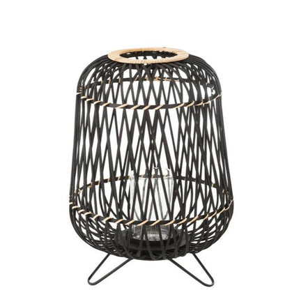 Lantaarn Op Voet Bamboe Zwart/Naturel Medium - Lantaarn - J-Line - livinglovely.nl