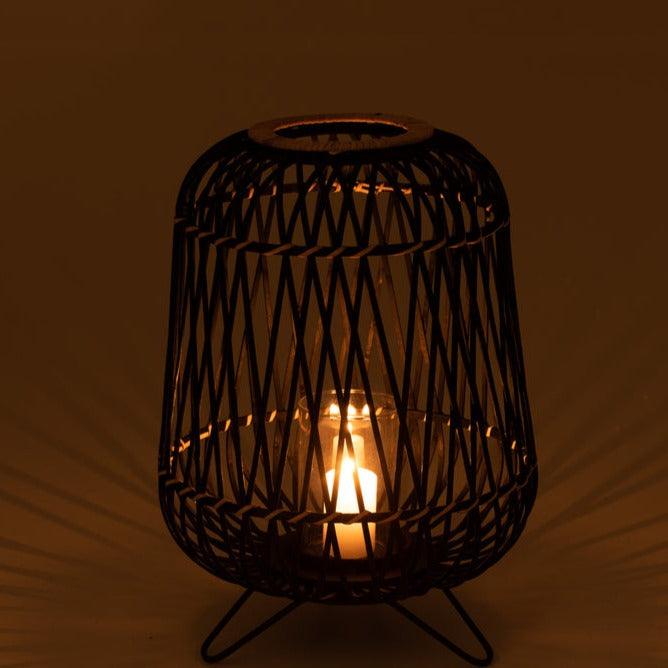 Lantaarn Op Voet Bamboe Zwart/Naturel Medium - Lantaarn - J-Line - livinglovely.nl