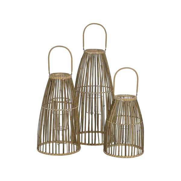Lantaarn Skagen - Bamboe / Glas - Naturel Set van 3 Pomax - Lantaarn - Pomax - livinglovely.nl