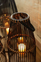 Lantaarn Skagen - Bamboe / Glas - Zwart Set van 3 Pomax - Lantaarn - Pomax - livinglovely.nl