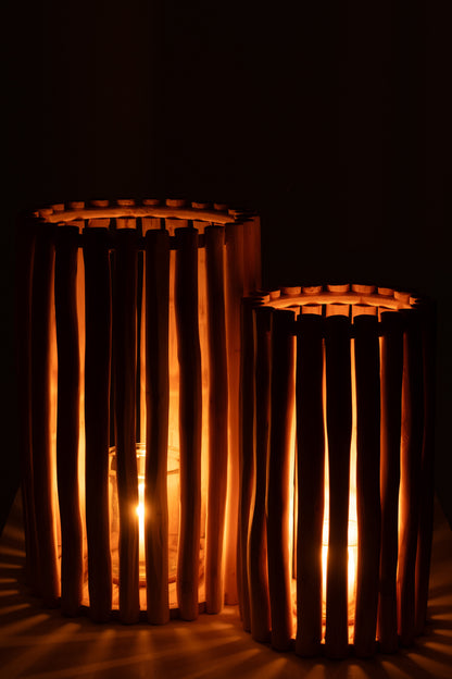 Lantaarn Teck Naturel Set van 2 J-Line - Lantaarn - J-Line - livinglovely.nl