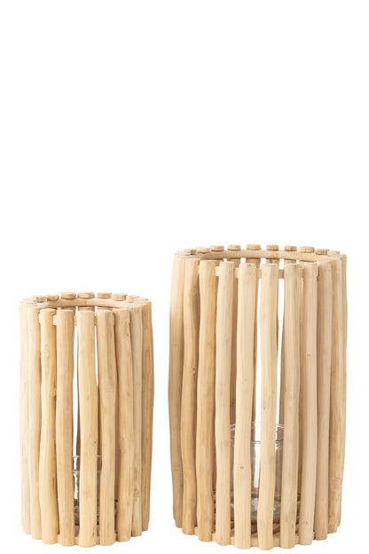 Lantaarn Teck Naturel Set van 2 J-Line - Lantaarn - J-Line - livinglovely.nl