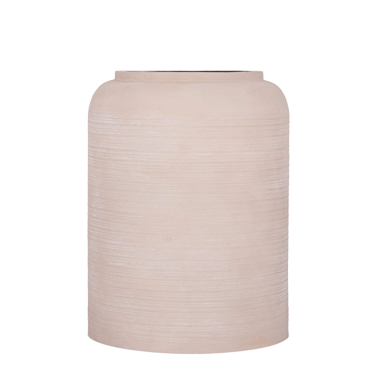 Lavada pot large van PTMD, grote beige plantenpot van plaatijzer met strepen