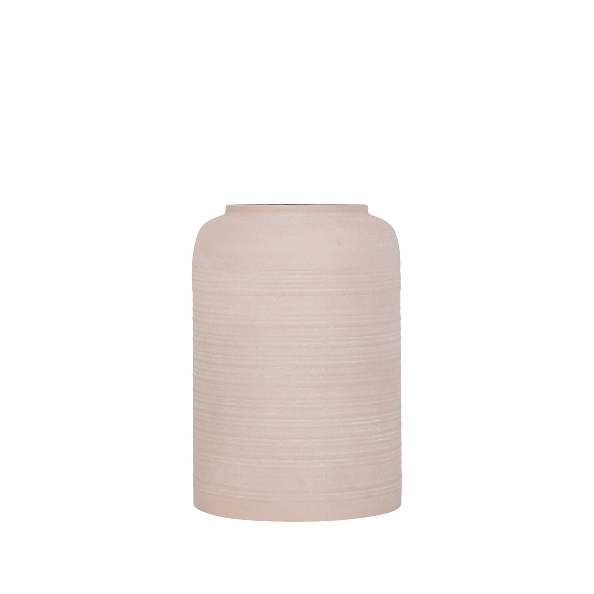 Lavada pot van PTMD, hoge beige plantenpot van plaatijzer met fijne strepen