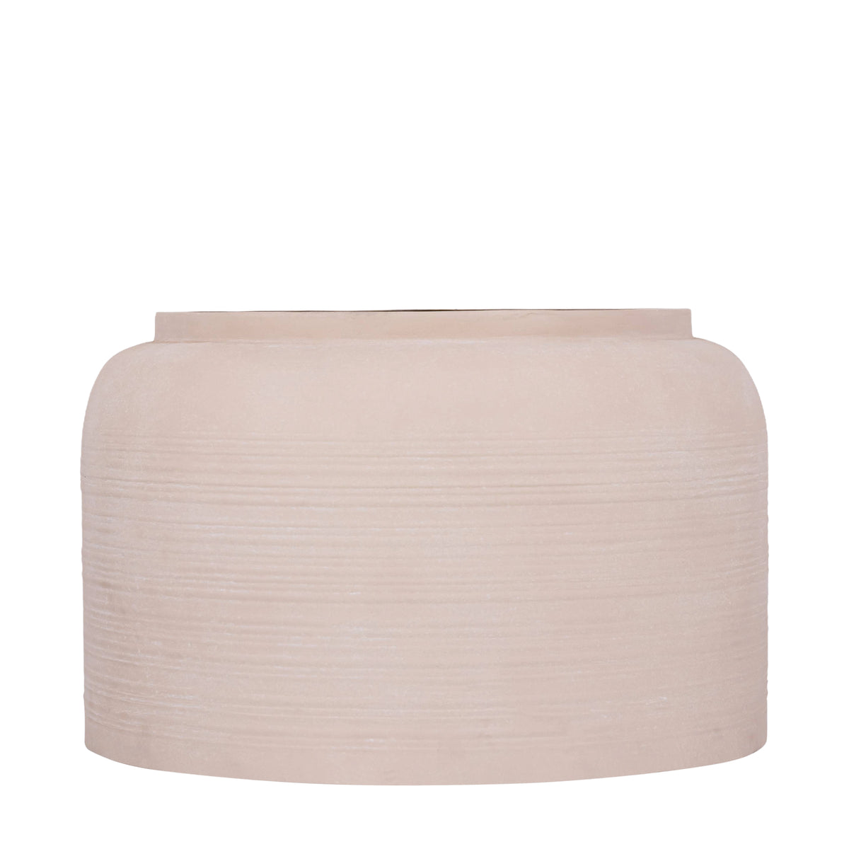 Lavada pot large van PTMD, brede lage beige plantenpot van plaatijzer