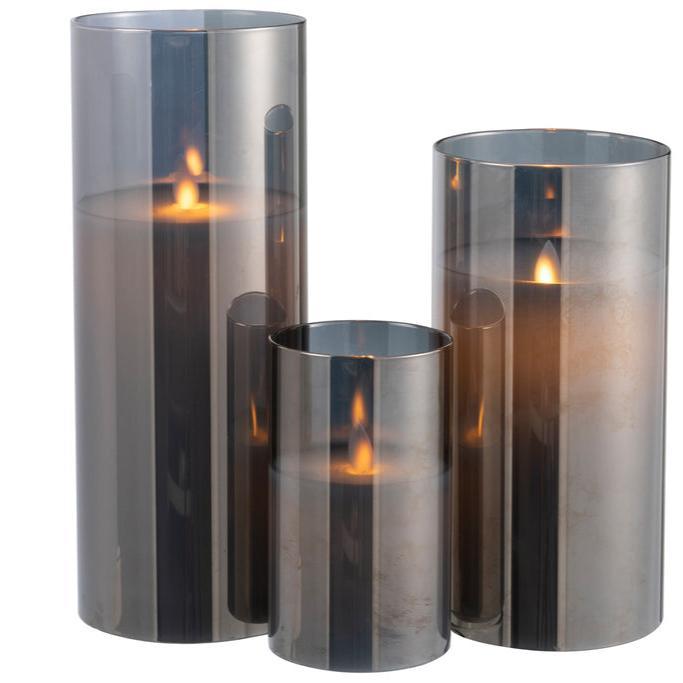 Ledlamp Blinkend Glas Grijs Large - LED Kaars - J-Line - livinglovely.nl