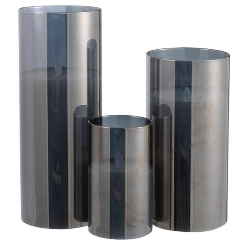 Ledlamp Blinkend Glas Grijs Medium - LED Kaars - J-Line - livinglovely.nl