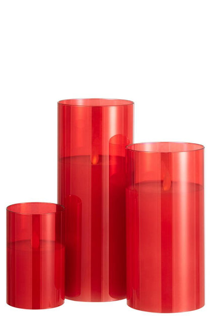 Ledlamp Blinkend Glas Rood Large - LED Kaars - J-Line - livinglovely.nl