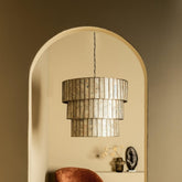 Levan Brass Stone Veneer Hanging Lamp 3 Layers PTMD , Hanglamp , PTMD , livinglovely.nl