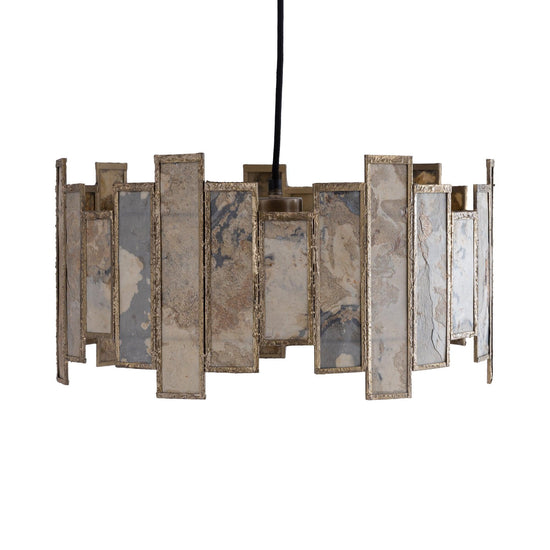 Levan Brass Stone Veneer Hanging Lamp Round PTMD , Hanglamp , PTMD , livinglovely.nl