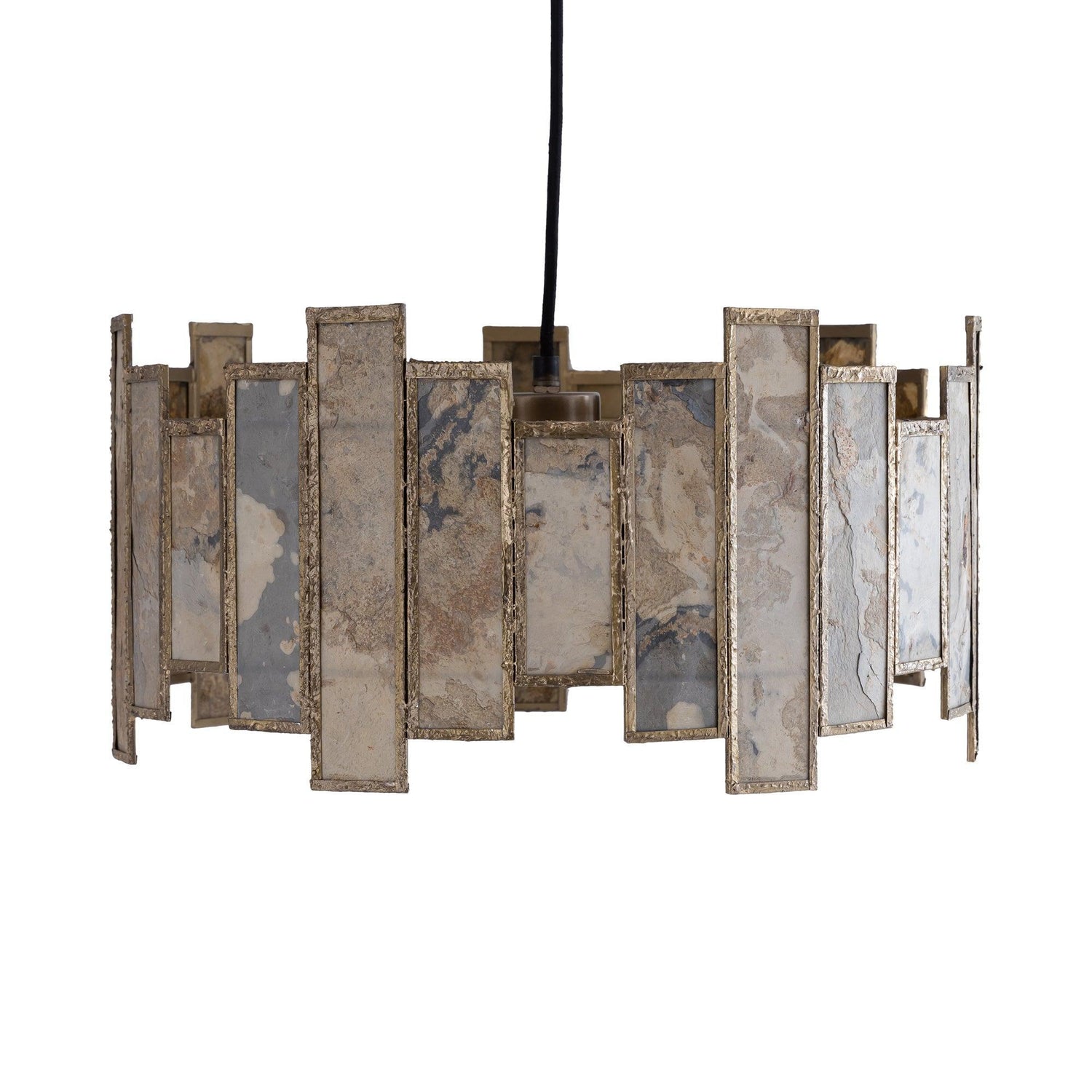 Levan Brass Stone Veneer Hanging Lamp Round PTMD - Hanglamp - PTMD - livinglovely.nl