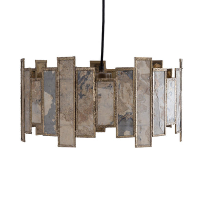 Levan Hanglamp Steenfineer Messingkleur Rond van PTMD, ronde hanglamp met panelen van steenfineer in messingkleur