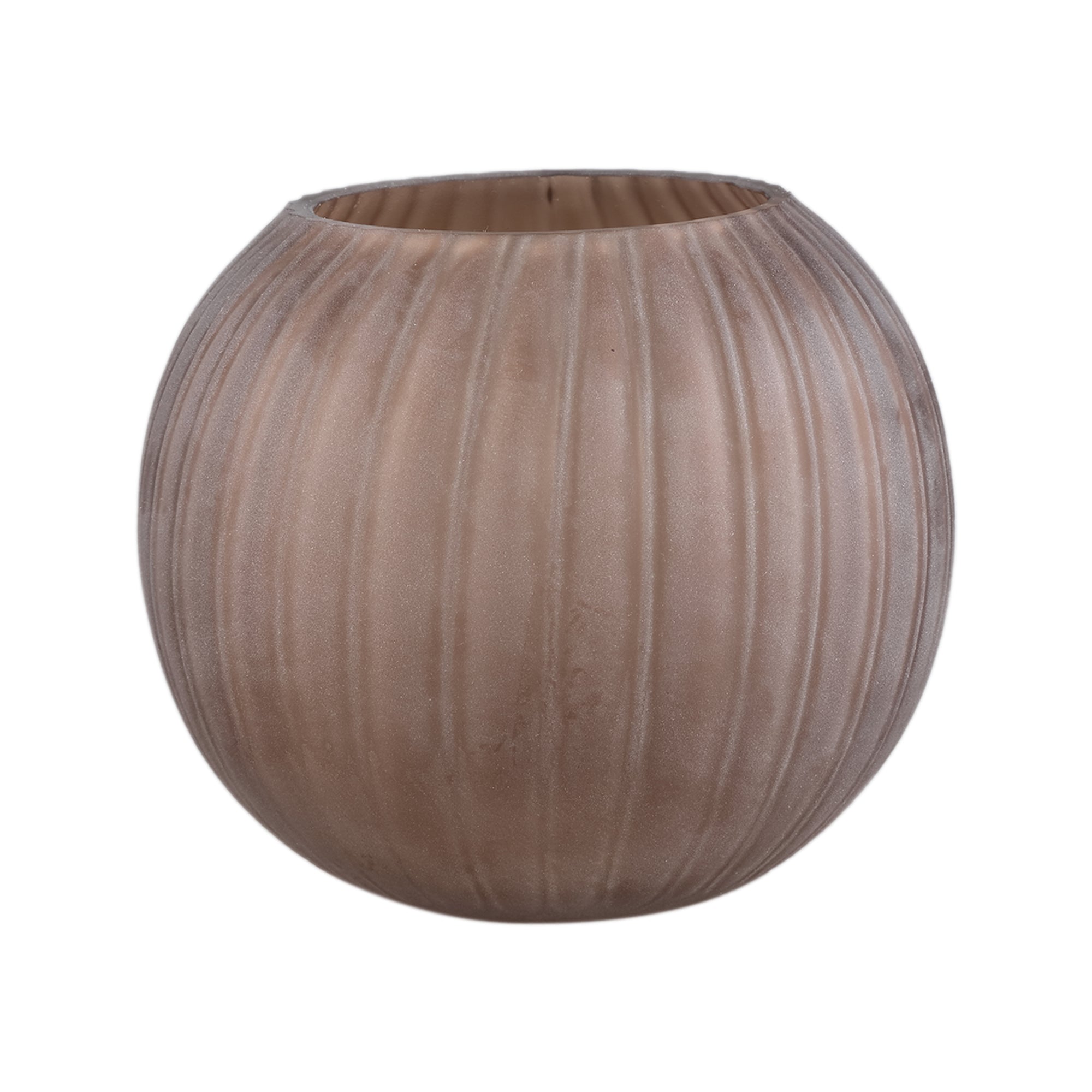 Levente Sand Carved Glass Bowl Shaped Vase Ribbed 19,5x17,5cm PTMD - Vaas - PTMD - livinglovely.nl