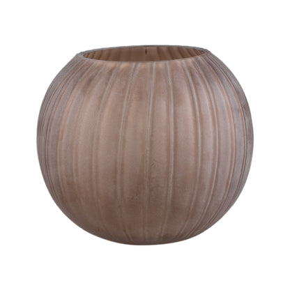 Levente Sand Carved Glass Bowl Shaped Vase Ribbed 19,5x17,5cm PTMD - Vaas - PTMD - livinglovely.nl
