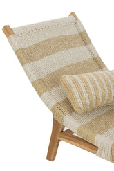 Ligbed + Kussen Strepen Geweven Plastiek/Teak Wit/Naturel - Ligbed - J-Line - livinglovely.nl