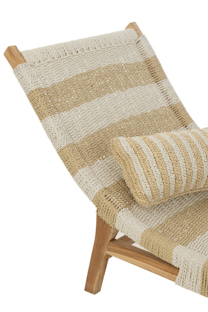 Ligbed + Kussen Strepen Geweven Plastiek/Teak Wit/Naturel - Ligbed - J-Line - livinglovely.nl
