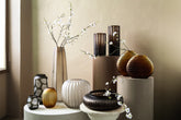 Linesa Brown Carved Glass Round Vase Low Matt 35.x11.5cm PTMD - Vaas - PTMD - livinglovely.nl