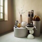 Linesa Brown Carved Glass Round Vase Low Matt 35.x11.5cm PTMD - Vaas - PTMD - livinglovely.nl
