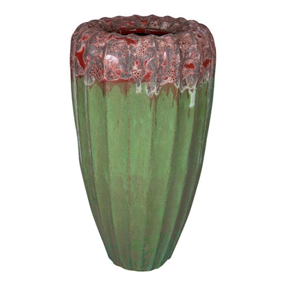 Linex Green ceramic pot organic ribbed round S PTMD - Pot - PTMD - livinglovely.nl