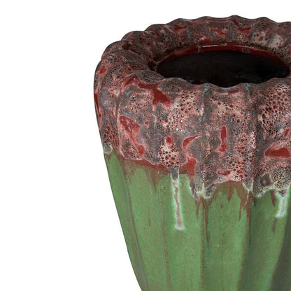 Linex Green ceramic pot organic ribbed round S PTMD - Pot - PTMD - livinglovely.nl