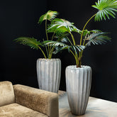 Linex White ceramic pot organic ribbed round L PTMD - Pot - PTMD - livinglovely.nl