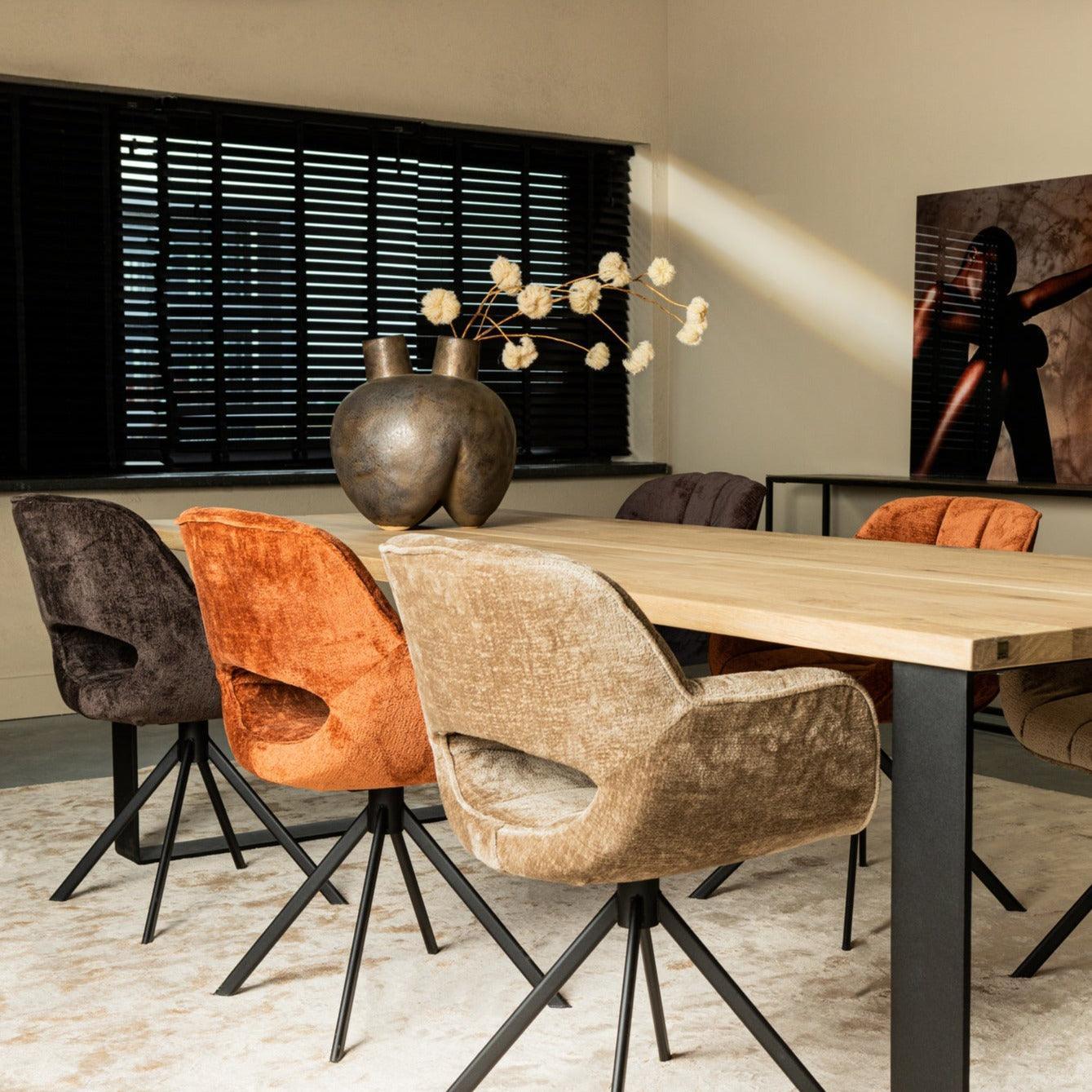 Link Dining chair beige fabric with metal legs PTMD - Eetkamerstoel - PTMD - livinglovely.nl