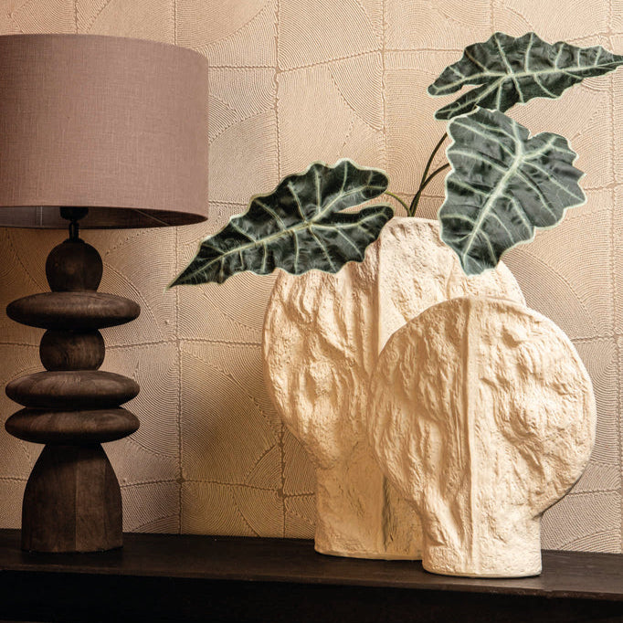 Linos Taupe matt ceramic structure round vaas L PTMD - Vaas - PTMD - livinglovely.nl