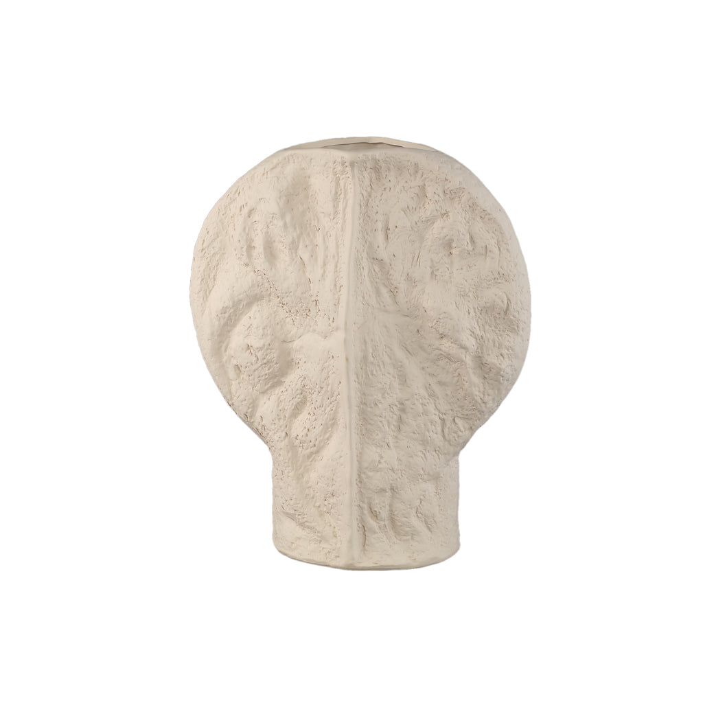 Linos Taupe matt ceramic structure round vaas L PTMD - Vaas - PTMD - livinglovely.nl