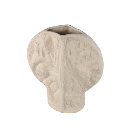 Linos Taupe matt ceramic structure round vaas L PTMD - Vaas - PTMD - livinglovely.nl
